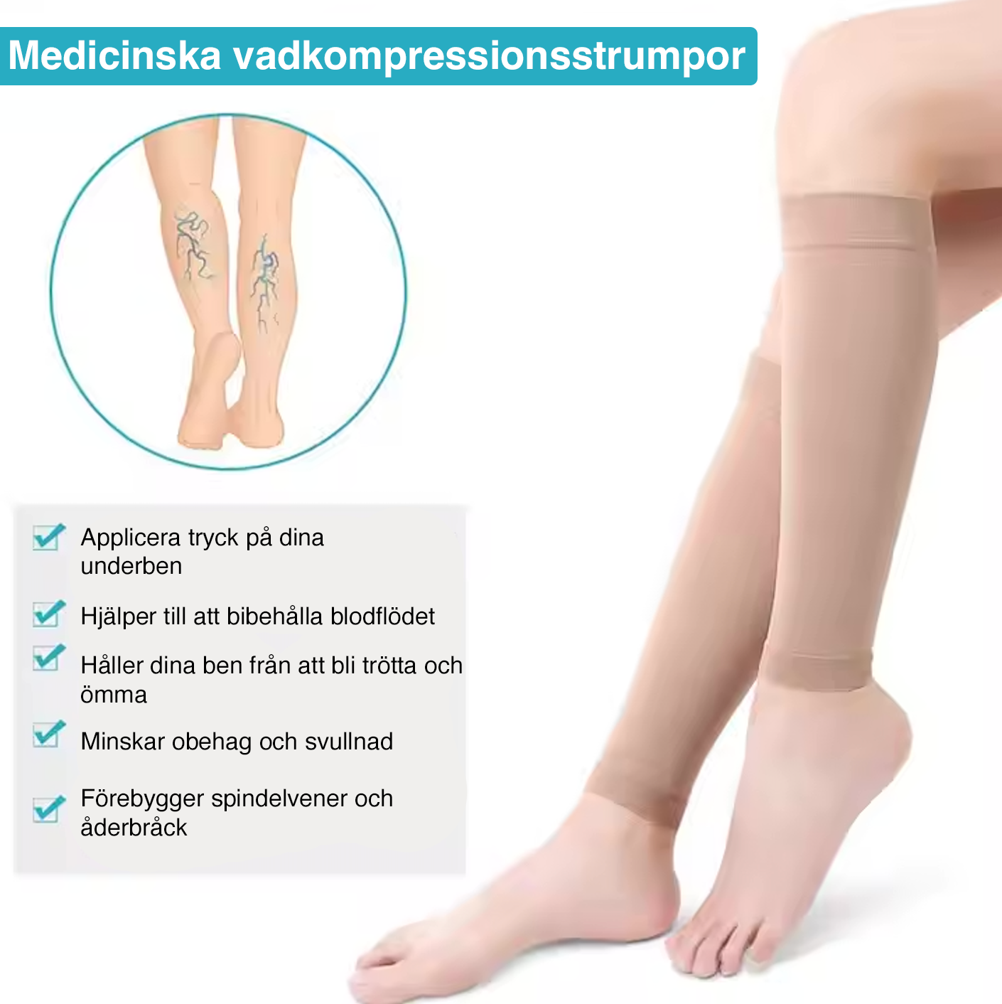 Ortopædiske støttestrømper – Bløde og meget elastiske til læg (1 par)