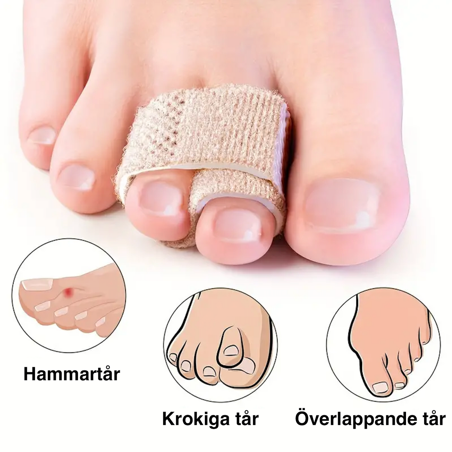 5 genanvendelige tåstøtter og fingerbånd til tåbrud