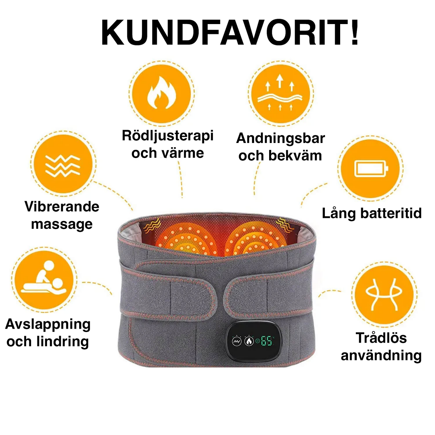 Trådløst varmebælte med massage til ryg og talje – Rød lysterapi, lang batterilevetid og justerbar varme