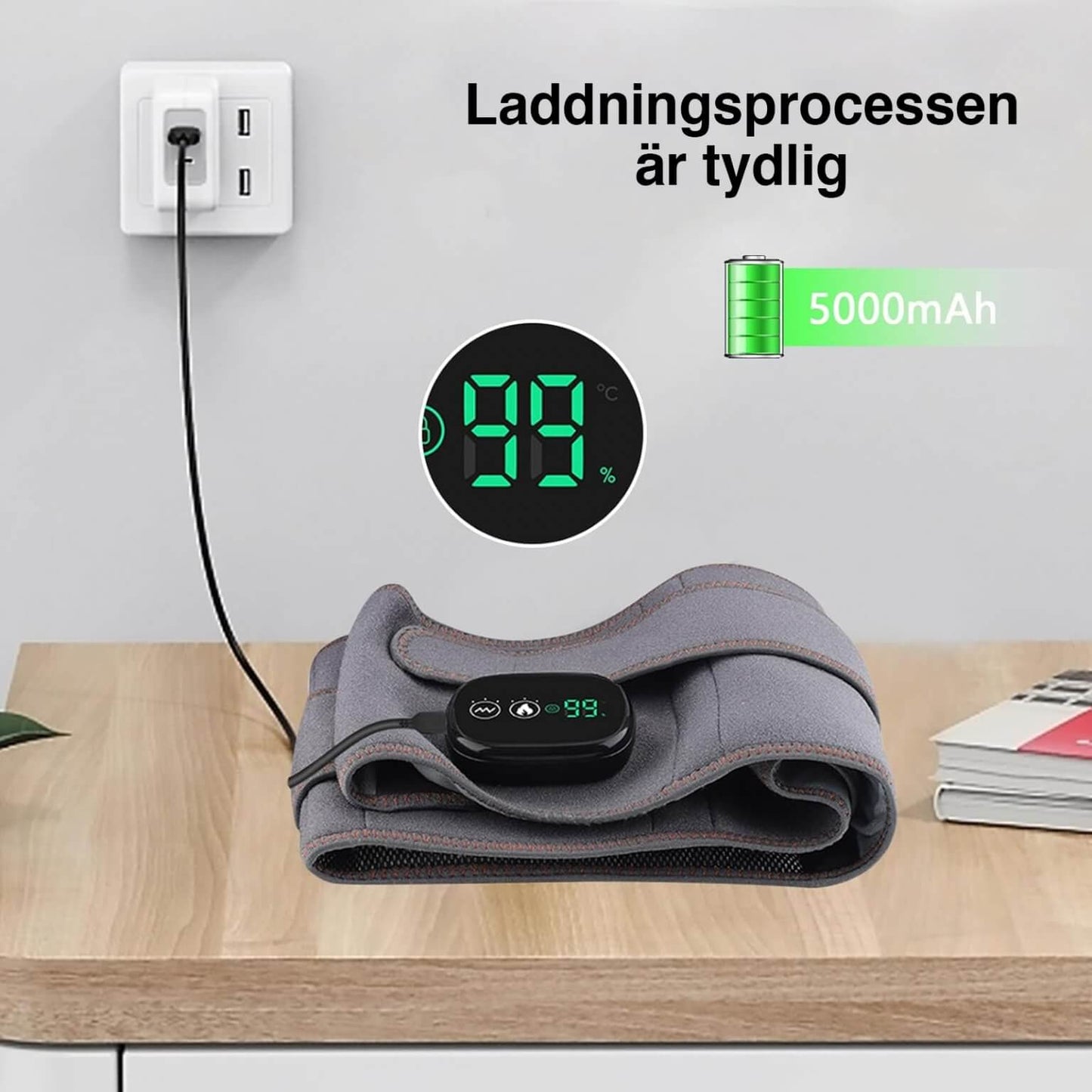 Trådløst varmebælte med massage til ryg og talje – Rød lysterapi, lang batterilevetid og justerbar varme