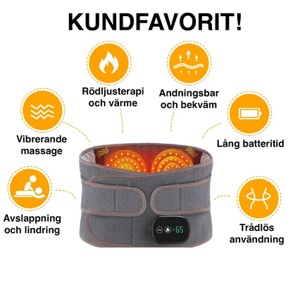 Trådløst varmebælte med massage til ryg og talje – Rød lysterapi, lang batterilevetid og justerbar varme