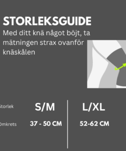 Knaskydd med stod kompression spannrem storleksguide